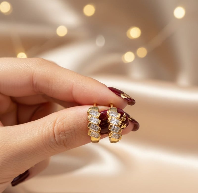 A delicate gold-plated hoop featuring a dazzling zircon stone design. A modern touch of elegance that illuminates your look with a captivating sparkle and unparalleled appeal. - Image 5