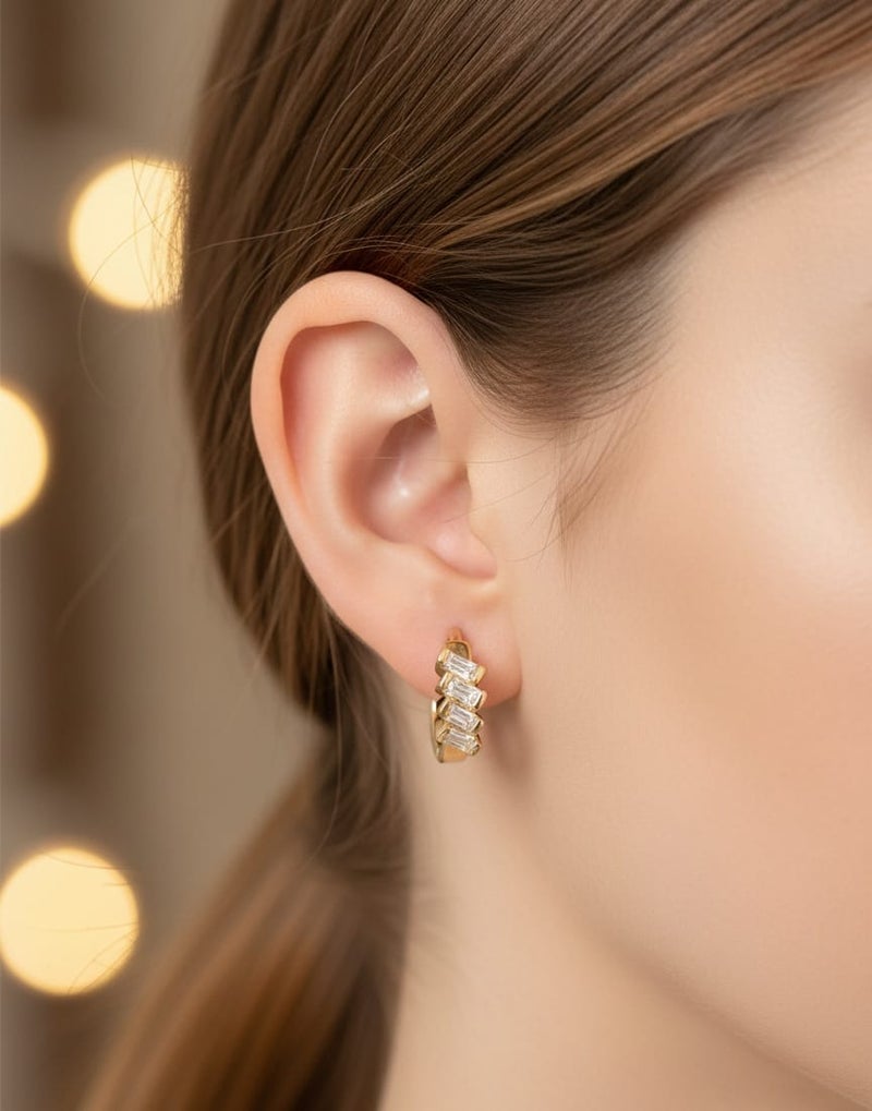 A delicate gold-plated hoop featuring a dazzling zircon stone design. A modern touch of elegance that illuminates your look with a captivating sparkle and unparalleled appeal. - Image 2