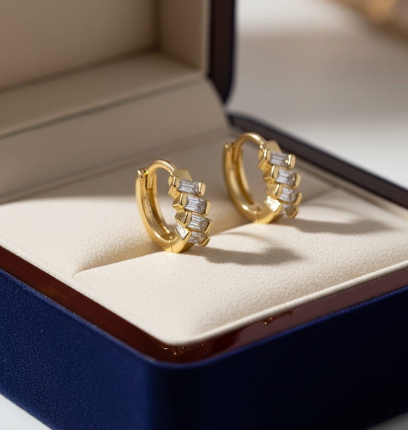 A delicate gold-plated hoop featuring a dazzling zircon stone design. A modern touch of elegance that illuminates your look with a captivating sparkle and unparalleled appeal. - Image 4