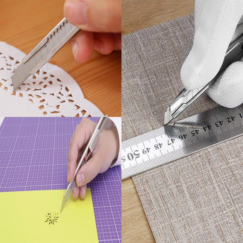 DLIEN Heavy Duty 9mm 6pc Cutter Knife Supplies Paper and Office Knife DIY Art Cutter Stationery for Cutting Papers Wallpapers Cardboard Vinyl Tapes etc with 10 Blades (pack of 7) - Image 3