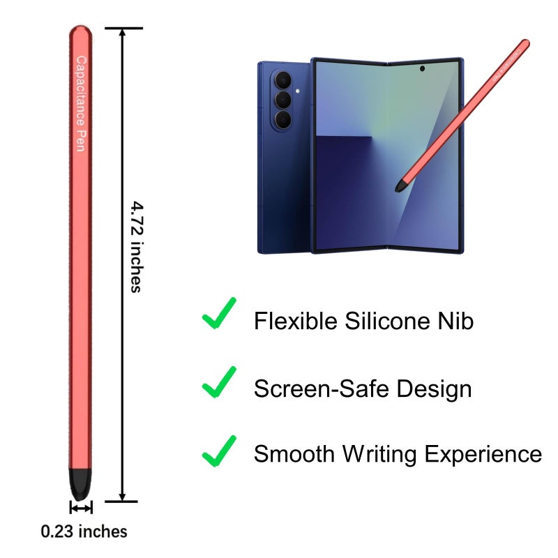 Qenw S Pen for Galaxy Z Fold 7 / Fold 6 / Fold 5, Z Fold 7 S Pen, Supporting Both Internal and External Screen (Slim-Red) - Image 3