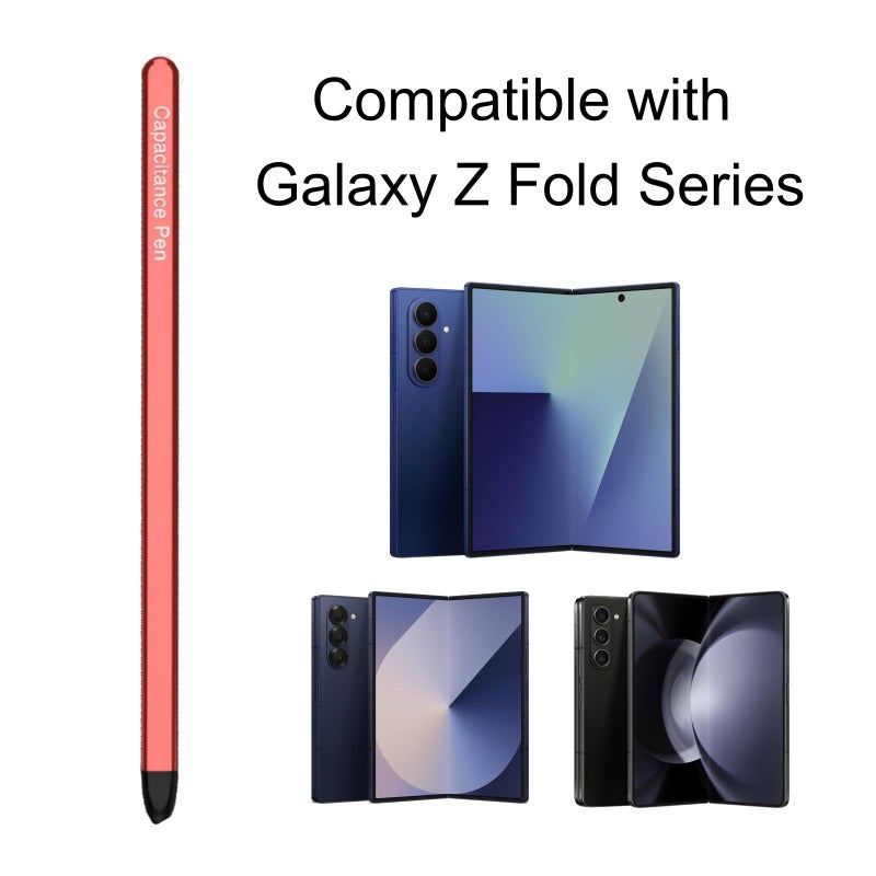 Qenw S Pen for Galaxy Z Fold 7 / Fold 6 / Fold 5, Z Fold 7 S Pen, Supporting Both Internal and External Screen (Slim-Red) - Image 2