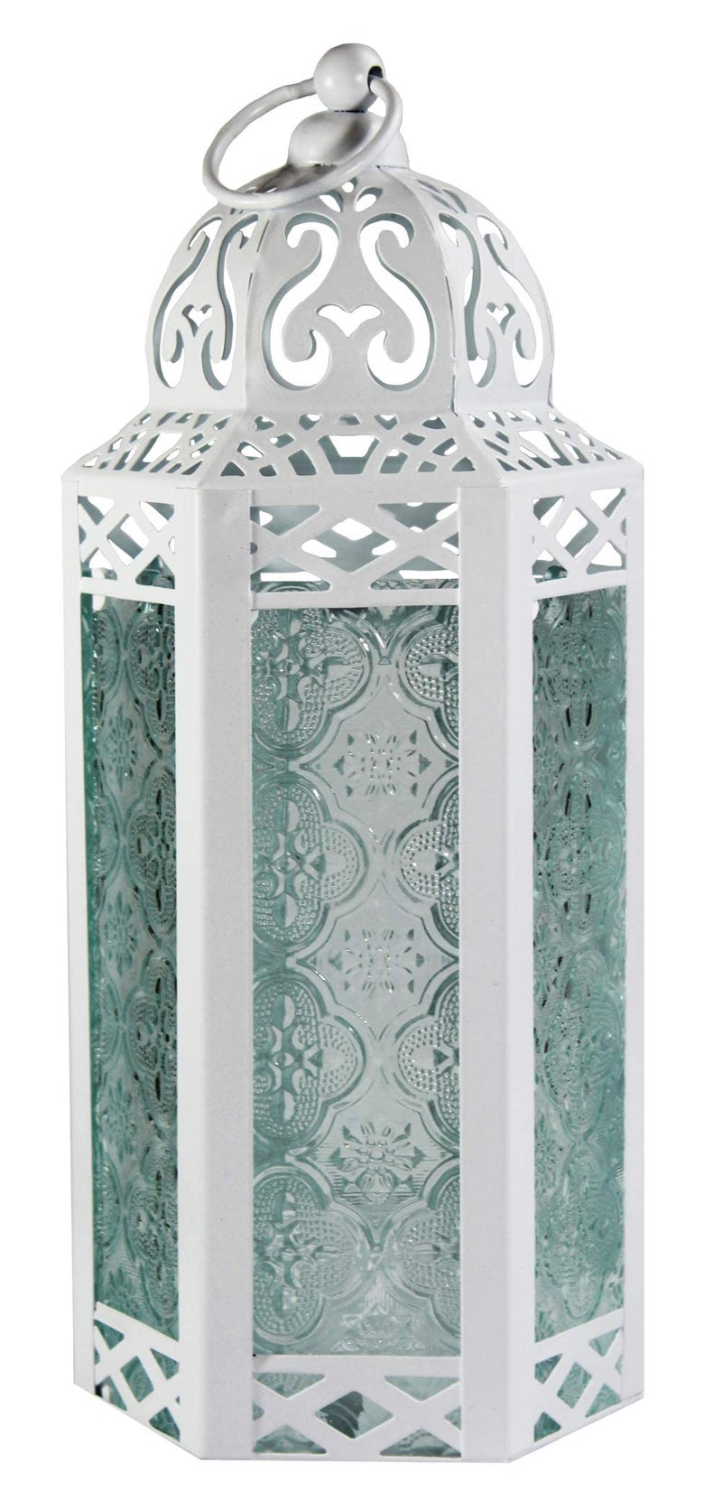 VELA LANTERNS White Moroccan Candle Lantern Decorative Candle Holder Lamp for Table or Hanging Ramadan Decorations Indoor Home Decor Outdoor Patio or Porch Weddings Clear Glass Medium - Image 1
