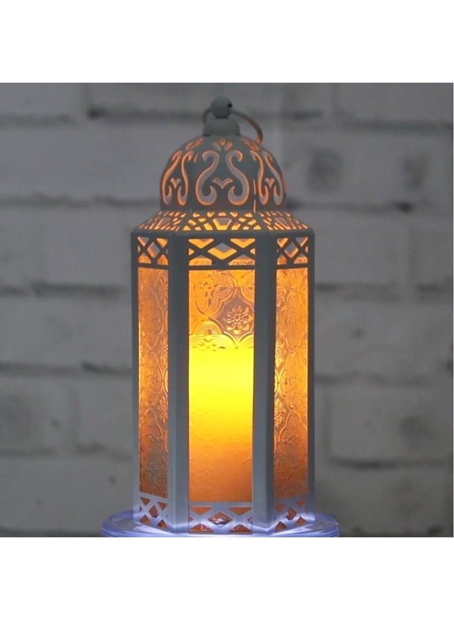 VELA LANTERNS White Moroccan Candle Lantern Decorative Candle Holder Lamp for Table or Hanging Ramadan Decorations Indoor Home Decor Outdoor Patio or Porch Weddings Clear Glass Medium - Image 4