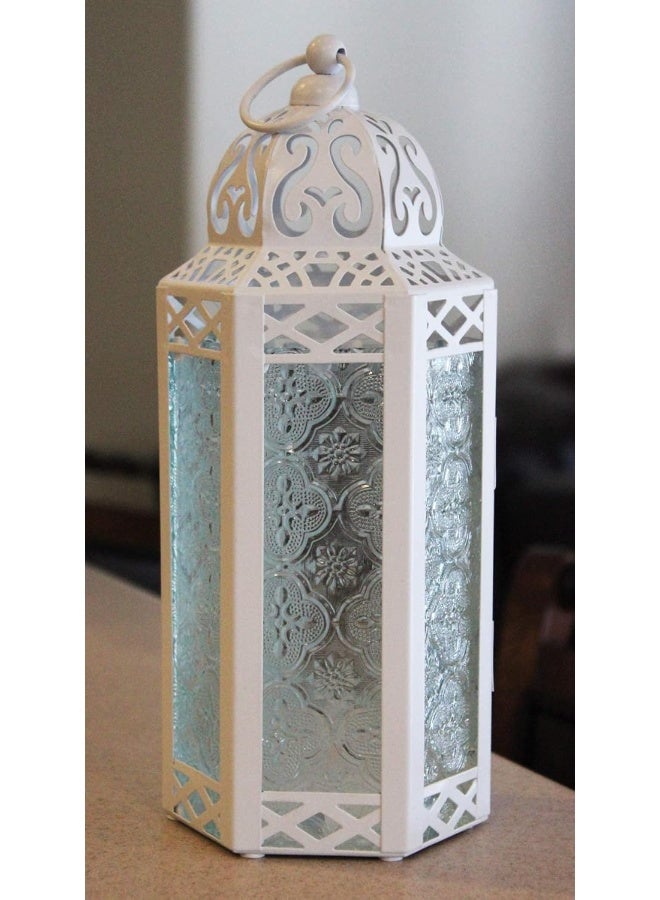 VELA LANTERNS White Moroccan Candle Lantern Decorative Candle Holder Lamp for Table or Hanging Ramadan Decorations Indoor Home Decor Outdoor Patio or Porch Weddings Clear Glass Medium - Image 2