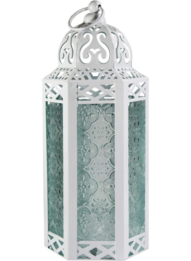 VELA LANTERNS White Moroccan Candle Lantern Decorative Candle Holder Lamp for Table or Hanging Ramadan Decorations Indoor Home Decor Outdoor Patio or Porch Weddings Clear Glass Medium - Image 3