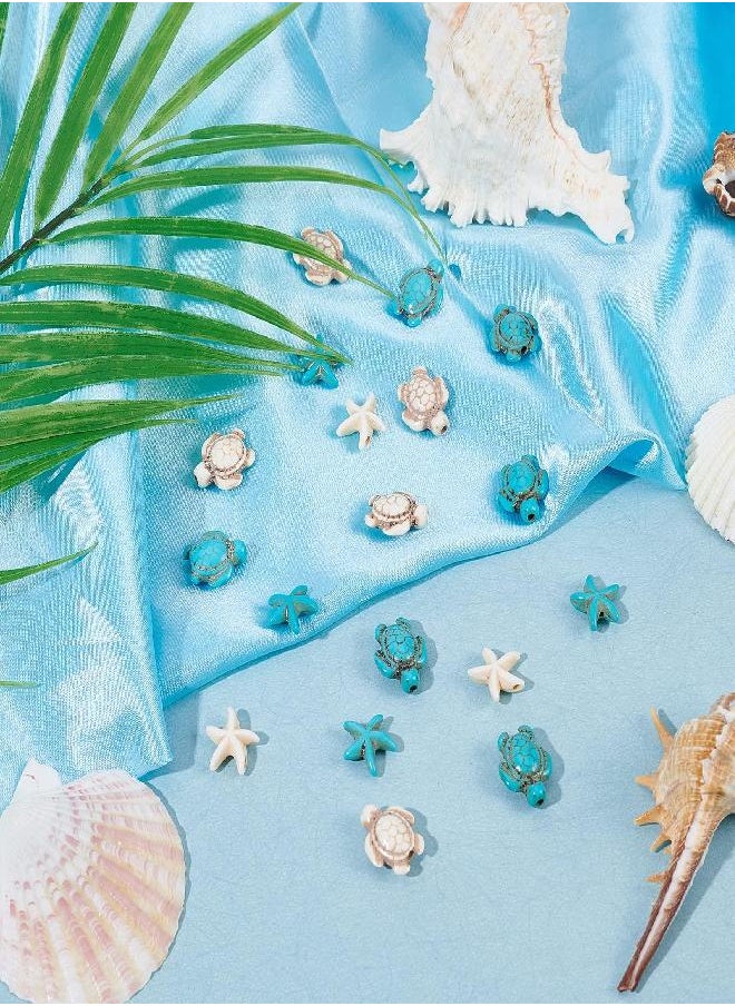 SUNNYCLUE - SUNNYCLUE 1 Box About 100Pcs 4 Styles Sea Turtle Beads Turquoise Starfish Bead Synthetic Sea Star Tortoise Charms Ocean Animal Spacer Beads Elastic Thread for Bracelets Earrings DIY Jewelry Making - Image 1