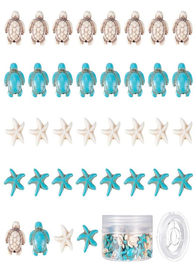 SUNNYCLUE - SUNNYCLUE 1 Box About 100Pcs 4 Styles Sea Turtle Beads Turquoise Starfish Bead Synthetic Sea Star Tortoise Charms Ocean Animal Spacer Beads Elastic Thread for Bracelets Earrings DIY Jewelry Making - Image 1
