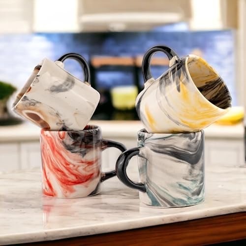 Elyese Ceramic Espresso Cups, 5 Oz Espresso Cups Set of 4, Handmade Espresso Cup, 2.75 Inch Espresso Mugs, Multicolor Demitasse Cups, Microwave & Dishwasher Safe Espresso Mugs, Coffe Mug Set (MARBLE DESIGN) - Image 5