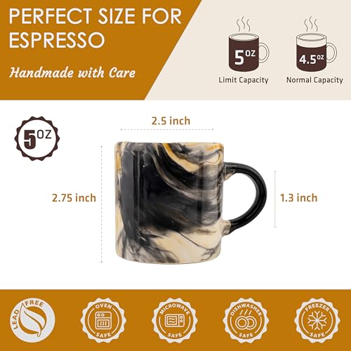 Elyese Ceramic Espresso Cups, 5 Oz Espresso Cups Set of 4, Handmade Espresso Cup, 2.75 Inch Espresso Mugs, Multicolor Demitasse Cups, Microwave & Dishwasher Safe Espresso Mugs, Coffe Mug Set (MARBLE DESIGN) - Image 4
