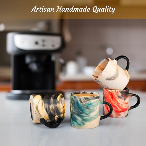 Elyese Ceramic Espresso Cups, 5 Oz Espresso Cups Set of 4, Handmade Espresso Cup, 2.75 Inch Espresso Mugs, Multicolor Demitasse Cups, Microwave & Dishwasher Safe Espresso Mugs, Coffe Mug Set (MARBLE DESIGN) - Image 3