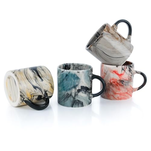 Elyese Ceramic Espresso Cups, 5 Oz Espresso Cups Set of 4, Handmade Espresso Cup, 2.75 Inch Espresso Mugs, Multicolor Demitasse Cups, Microwave & Dishwasher Safe Espresso Mugs, Coffe Mug Set (MARBLE DESIGN) - Image 1