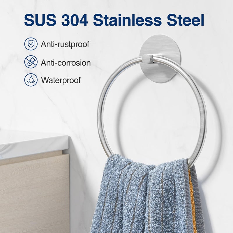 susswiff Nickel Brushed Bathroom Towel Ring - SUS304 Stainless Steel Bathroom Towel Rack, Susswiff Adhesive Wall Mounted Hand Towels Holder, Towel Hanger for Bathroom Organizer, Kitchen Storage - Image 2