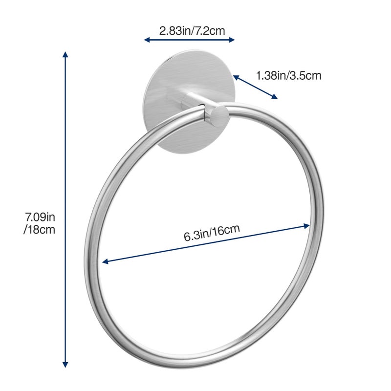 susswiff Nickel Brushed Bathroom Towel Ring - SUS304 Stainless Steel Bathroom Towel Rack, Susswiff Adhesive Wall Mounted Hand Towels Holder, Towel Hanger for Bathroom Organizer, Kitchen Storage - Image 5