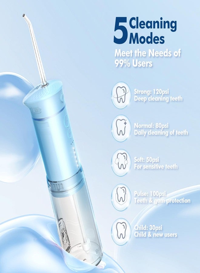 Bezvoi Water Flosser Mini Cordless Portable: 5 Modes Travel Water Dental Floss with Telescopic Water Tank, IPX7 Waterproof Oral Irrigator for Teeth Cleaning Gums,Orthodontic,Braces Care (Sky Blue) - Image 3
