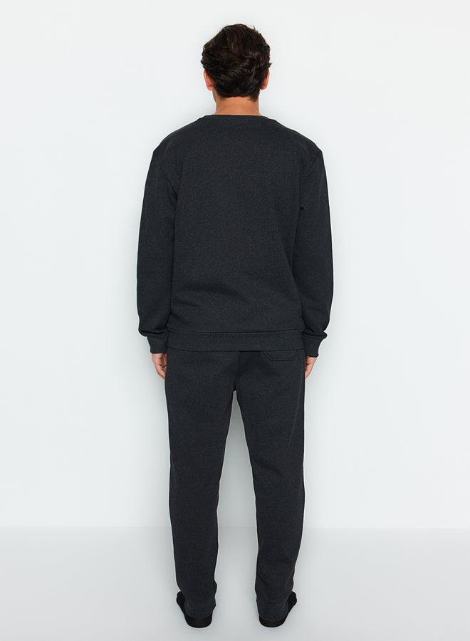 trendyol Anthracite Regular Fit Printed Knitted Pajamas Set - Image 5