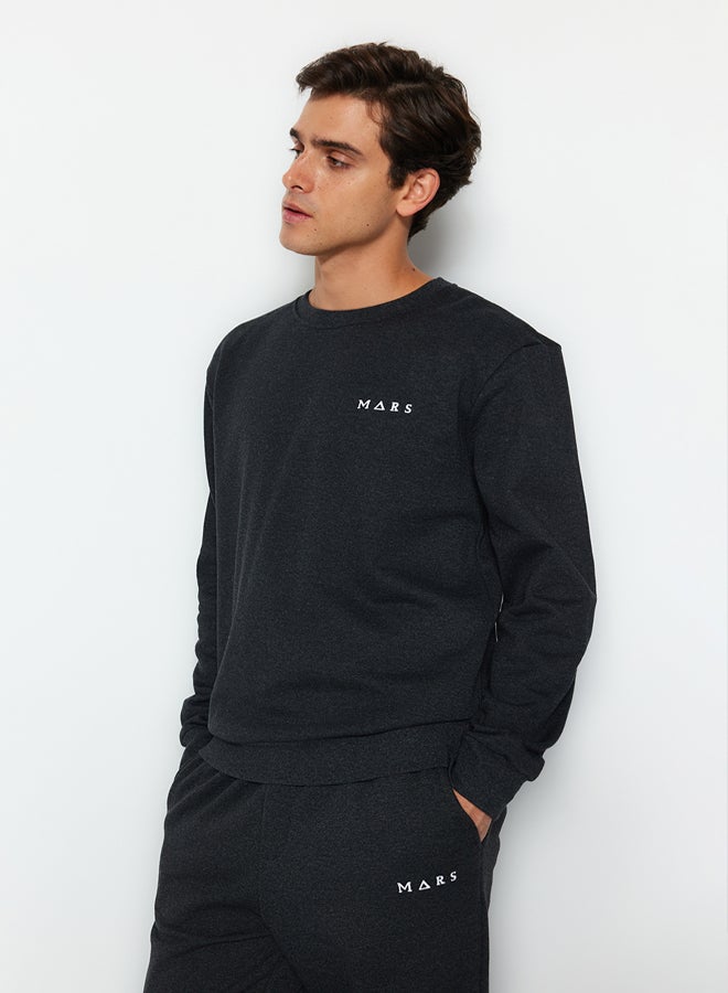 trendyol Anthracite Regular Fit Printed Knitted Pajamas Set - Image 2