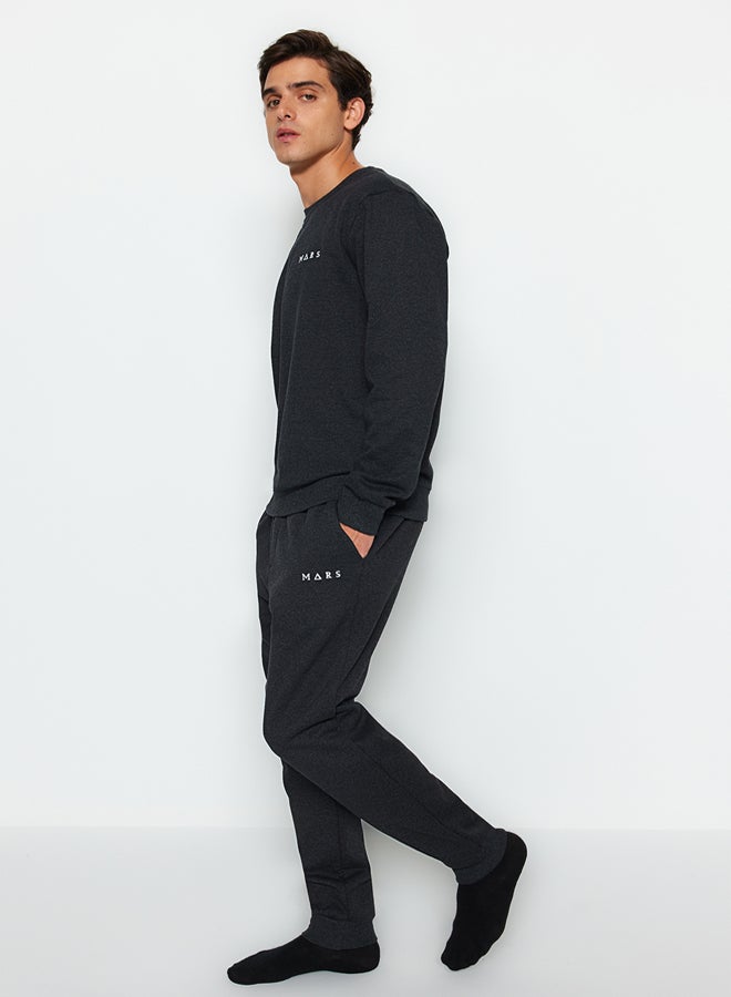 trendyol Anthracite Regular Fit Printed Knitted Pajamas Set - Image 3