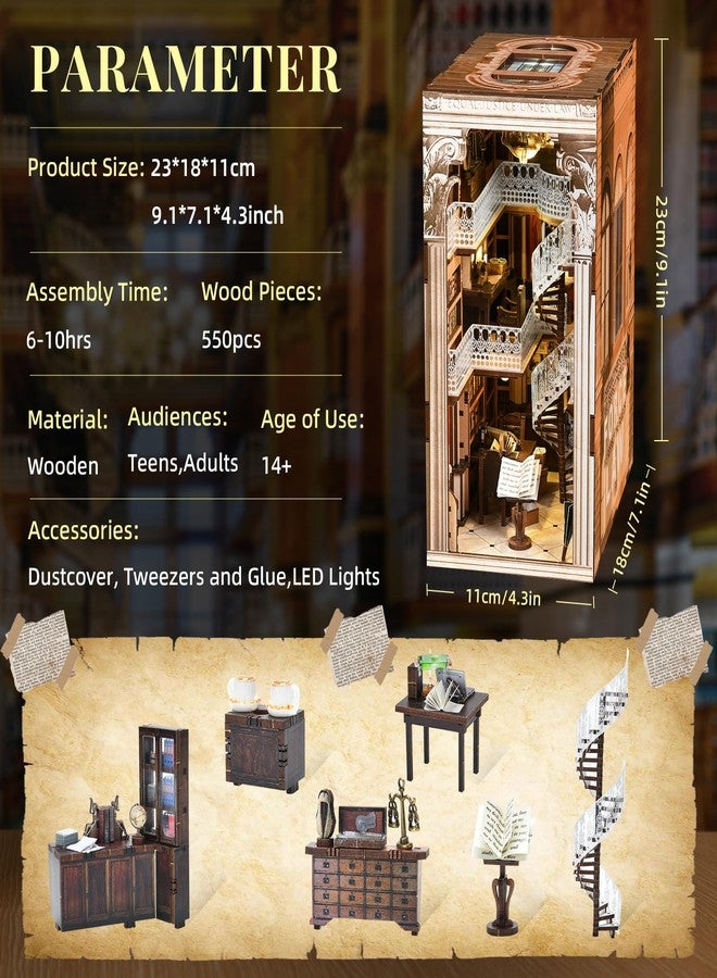 CCCDF DIY Book Nook Kit for Adults and Teens, Miniature Dollhouse Booknook Kit, 3D Wooden Puzzle Booknook Bookshelf Bookcase Model Build Kit Decor Alley with LED Light (Law Library) - Image 2