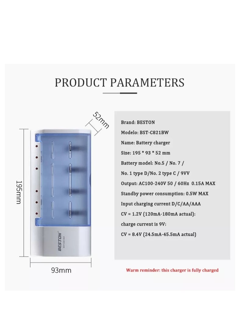 شاحن Beston BST-821BW الأصلي القياسي لبطاريات AA / AAA / C / D / 9V القابلة لإعادة الشحن بجهد 1.2 فولت - pzsku/ZDA5326E58B0AE9216AC7Z/45/_/1725972552/b0033130-034b-48a2-97a6-907d7305a91e