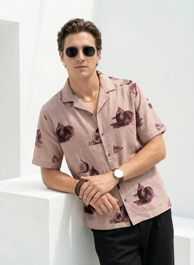 ترولوم Men All-Over Fig Print Resort Collar Relaxed Fit Shirt