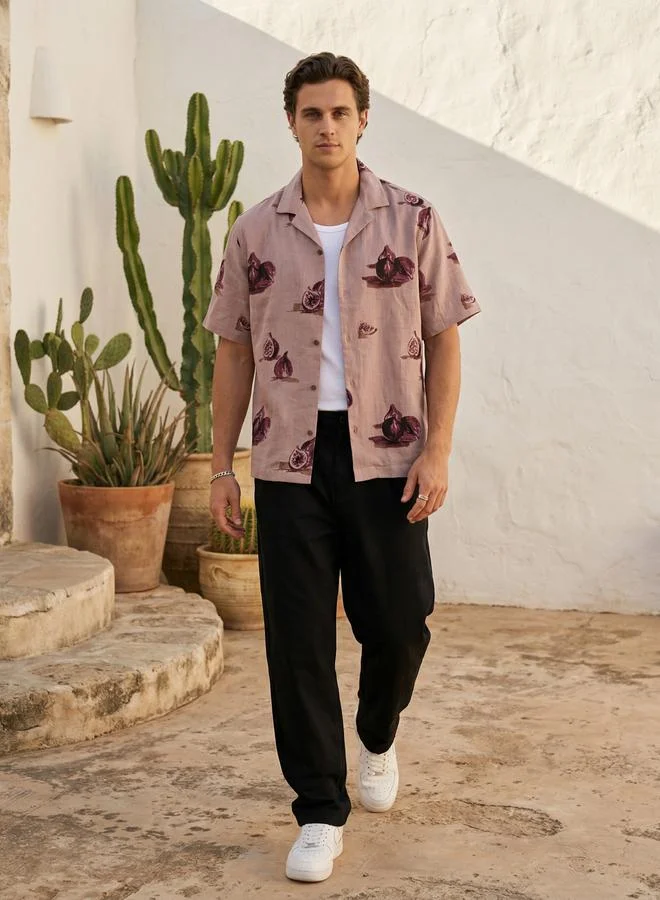 ترولوم Men All-Over Fig Print Resort Collar Relaxed Fit Shirt