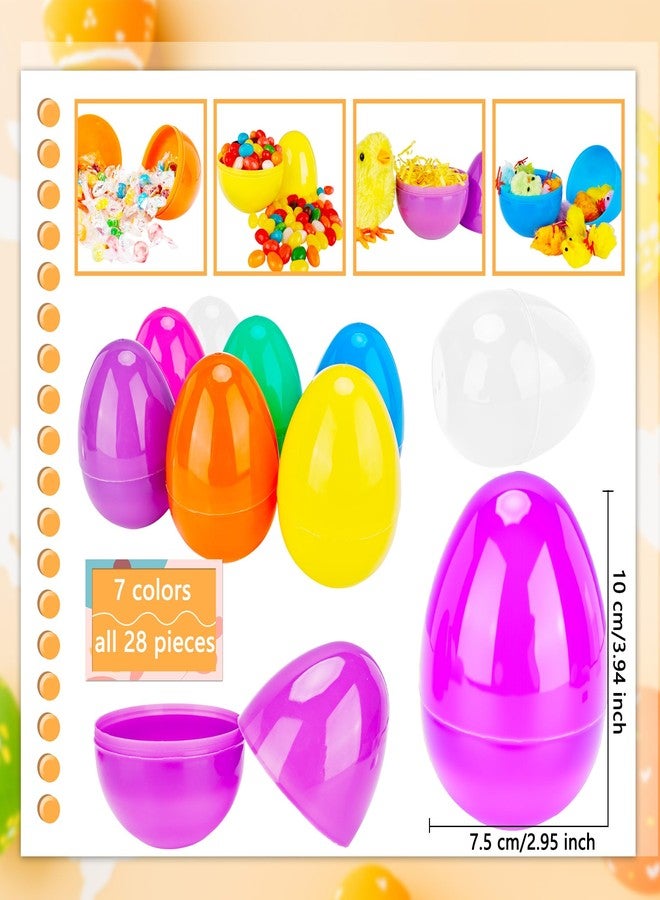 Haconba 28 Pack 4 Inch Plastic Easter Eggs Colorful Bright Large Fillable Egg Bulk for Easter Egg Hunt Party Supplies Basket Stuffers Classroom Prize, 7 Colors - Image 2