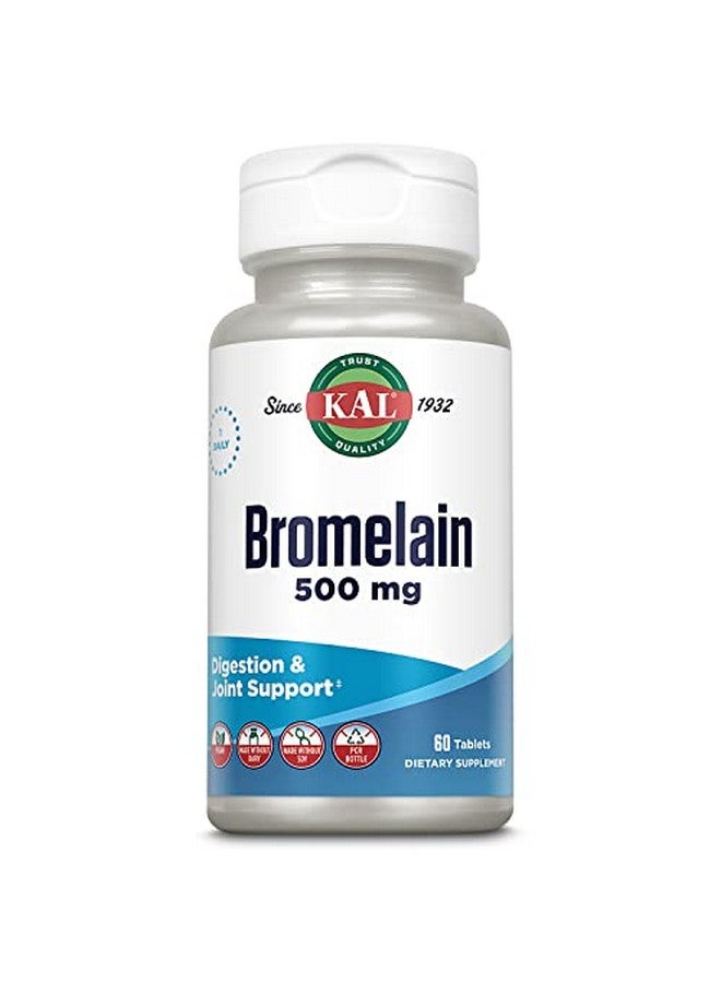 KAL Bromelain 500 Mg Digestion And Joint Support Supplement Digestive Enzymes Pineapple Extract Rapid Disintegration Vegan Made Without Dairy Or Soy Lab Verified 60 Servings 60 Tablets - Image 1