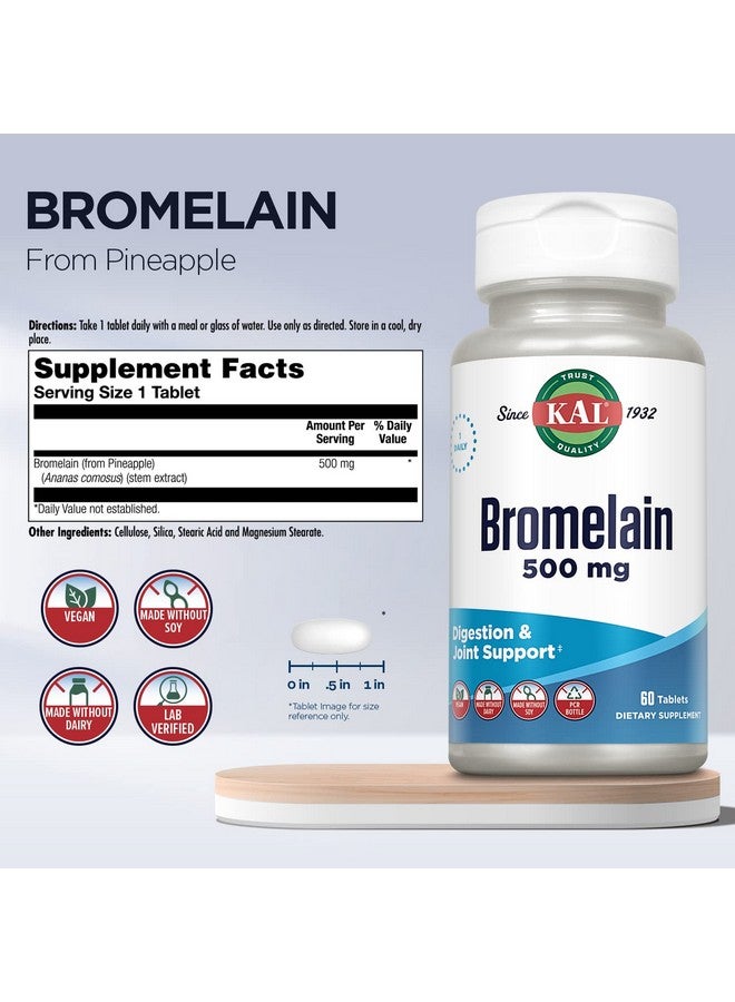 KAL Bromelain 500 Mg Digestion And Joint Support Supplement Digestive Enzymes Pineapple Extract Rapid Disintegration Vegan Made Without Dairy Or Soy Lab Verified 60 Servings 60 Tablets - Image 3