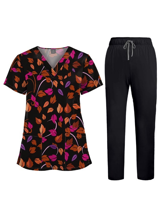 NIBEMINENT Scrubs Uniforms Sets Fashion Printed Nursing Medical Scrub Set Beauty Salon Healthcare Pharmacy Work Clothes Women Men Top Pants - Image 1