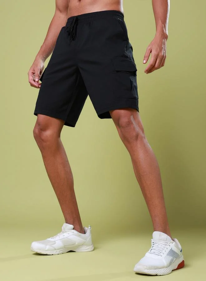 Technosport Black Men Solid Slim Fit Sports Shorts with TS FLEXI for Men | Best Price UAE
