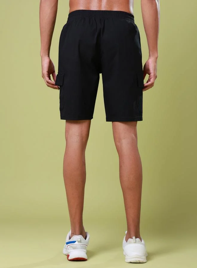 Technosport Black Men Solid Slim Fit Sports Shorts with TS FLEXI for Men | Best Price UAE