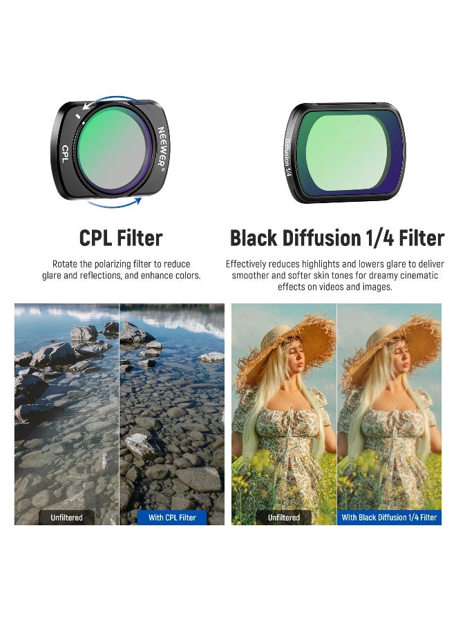 Neewer Magnetic ND & CPL Filter Set for DJI Osmo Pocket 3 - Black Diffusion, ND2-32, Circular Polarizer, High-Definition Optical Glass, Scratch Protection, Easy Magnetic Attachment - Image 4
