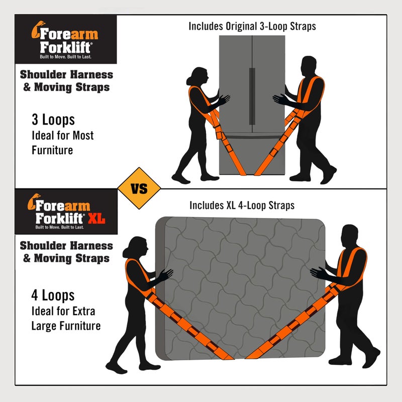 Forearm Forklift Shoulder Harness â€“ Standard - Lift and Move Furniture, appliances, Supports up to 800 lb. Moving Harness Set, 2 Harnesses and 2 Center Straps That are ea 9â€™4â€ Long, 1 Pack, Orange - Image 5