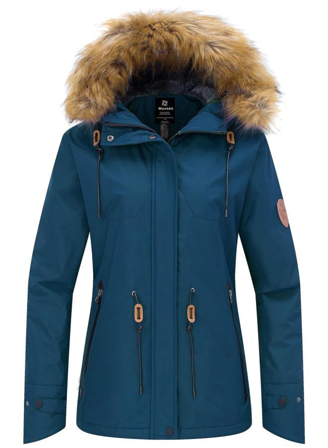 wantdo Women's Waterproof Ski Jacket Windproof Winter Snow Coat Raincoat Blue Black XL - Image 1