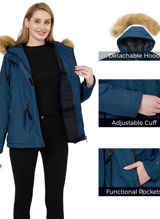 wantdo Women's Waterproof Ski Jacket Windproof Winter Snow Coat Raincoat Blue Black XL - Image 5