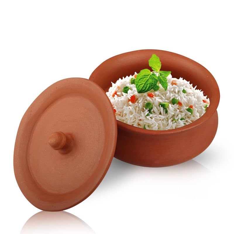 PALVIT CLAY ART GALLERY (P.C.A.G) 550 Ml Polished Hand Craft Clay Pot with Lid for Cooking, Clay Dahi Handi for Kitchen, Lightweight & Durable Mitti Handi, Brown Colour (Pack of 1) (Degachi Style Handi, 550 ml) - Image 1