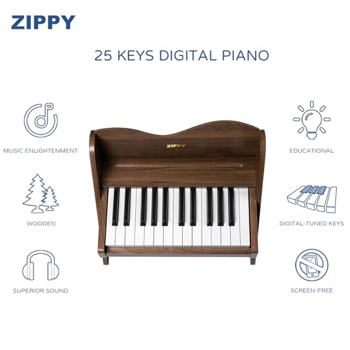 ZIPPY Kids Piano Keyboard 25 Keys Digital Piano for Kids Volume Adjustable Mini Music Educational Instrument Toy Wood Toy for Toddlers Girls Boys Walnut - Image 5