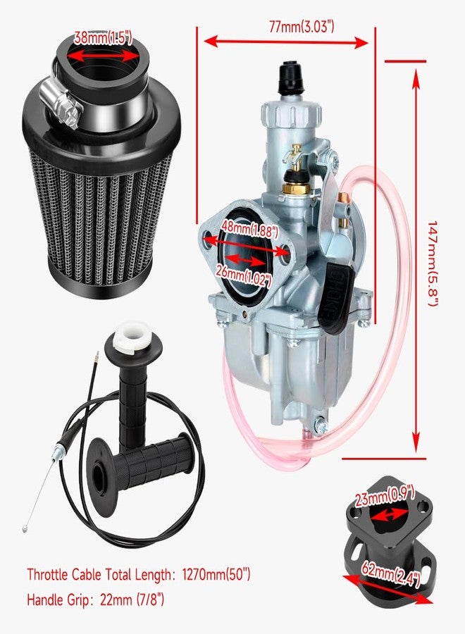 FVRITO VM22 26mm Carburetor Kit for Predator 212cc 224cc 196cc Non Hemi Coleman CT200U BT200X Mini Bike KT196 Go Kart 6.5HP GX160 Clone Engine Baja MB200 with Throttle Assembly Main Jets Black - Image 4