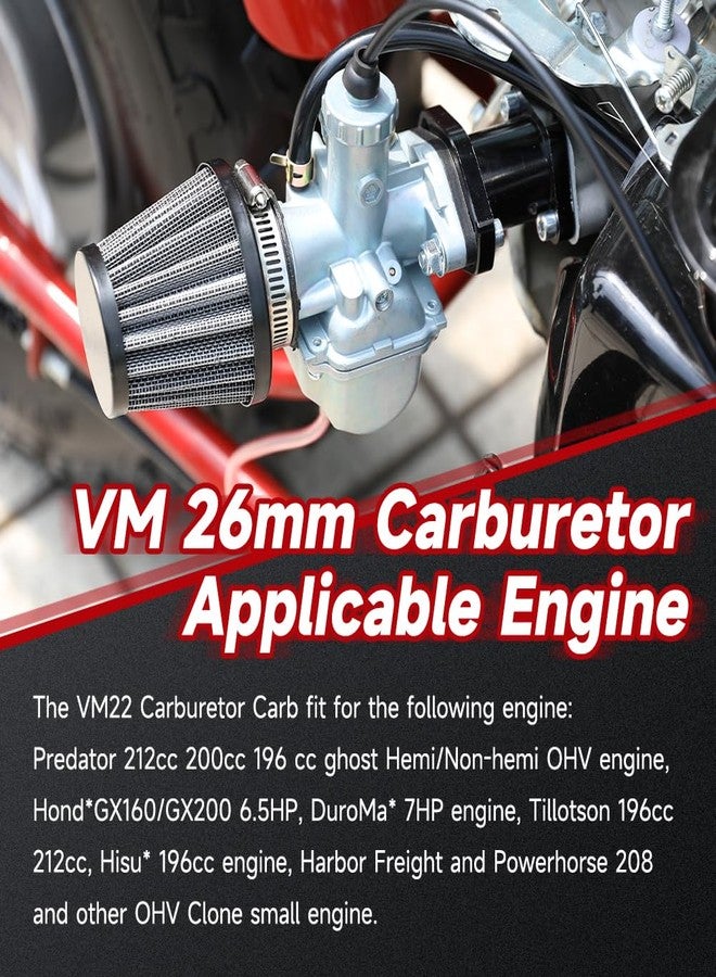 FVRITO VM22 26mm Carburetor Kit for Predator 212cc 224cc 196cc Non Hemi Coleman CT200U BT200X Mini Bike KT196 Go Kart 6.5HP GX160 Clone Engine Baja MB200 with Throttle Assembly Main Jets Black - Image 3