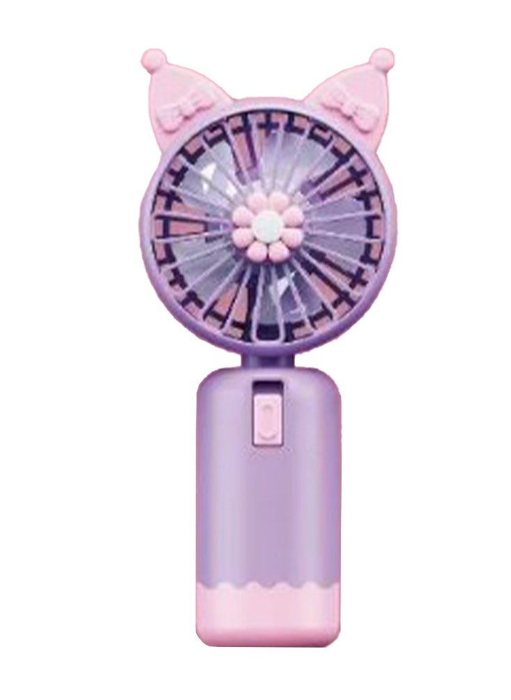 Generic Mini handheld fan, Cute design decorated with ears and flower in the middle, small size and easy to carry by hand or put in bag, equipped with USB rechargeable battery, on/off button, multiple air speeds, nice gift for kids 