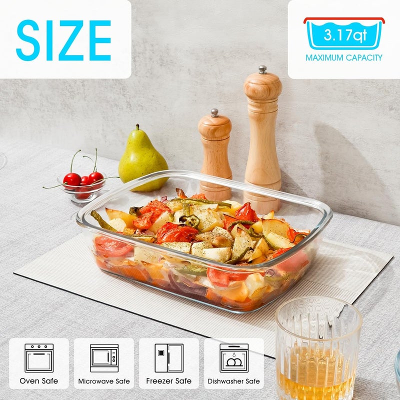 NUTRIUPS 9x11-Inch, 3 QT Rectangle Glass Baking Dish with Lid, Deep Glass Pan for Cooking, Oven Dishwasher and Microwave Safe - Image 2