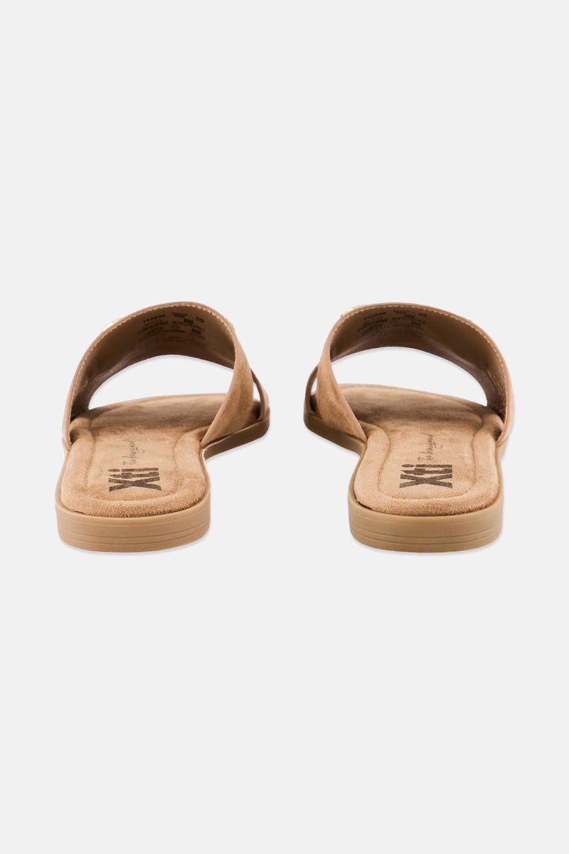 Xti Women Metallic Slip On Sandals, Taupe  - Image 2