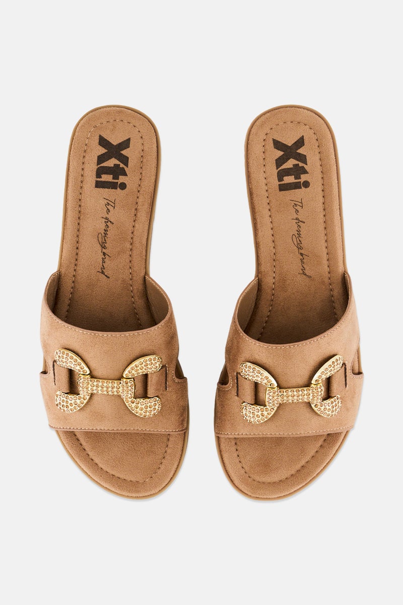 Xti Women Metallic Slip On Sandals, Taupe  - Image 4