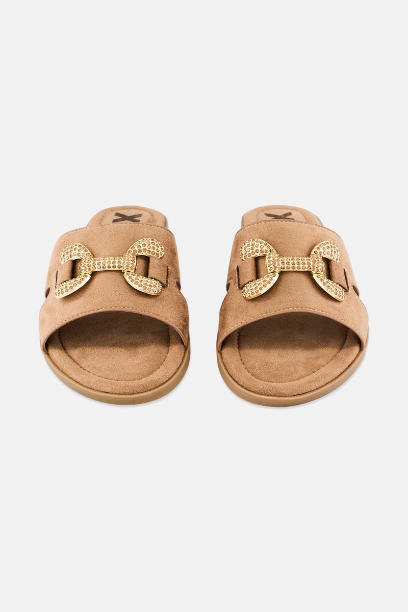 Xti Women Metallic Slip On Sandals, Taupe  - Image 3
