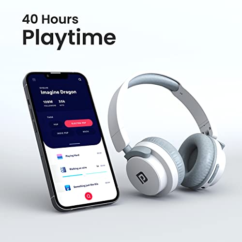 Portronics Muffs M2 Bluetooth Headphones Over Ear with Upto 40 Hrs Playtime, 40mm Dynamic Drivers, AUX 3.5mm, Powerful Bass, Laptop & PC Support,Type C Charging Port, Foldable Design(White) - Image 3