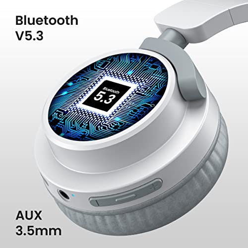 Portronics Muffs M2 Bluetooth Headphones Over Ear with Upto 40 Hrs Playtime, 40mm Dynamic Drivers, AUX 3.5mm, Powerful Bass, Laptop & PC Support,Type C Charging Port, Foldable Design(White) - Image 2