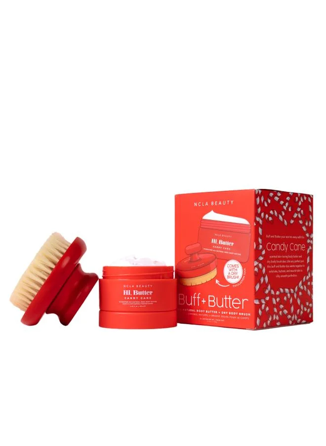 NCLA Buff & Butter Dry Brush + Body Butter Set - Candy Cane
