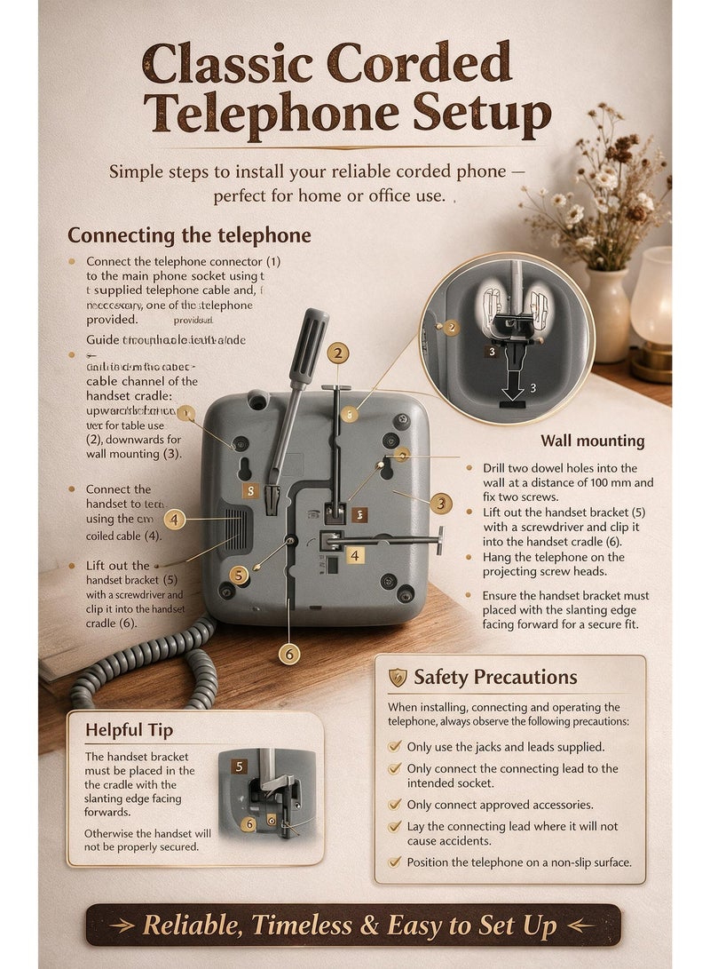 Gigaset DA310 Corded Desktop & Wall Mount Telephone | German Technology Analog Landline Phone with Speed Dial, Direct Keys, Mute, Hearing Aid Compatibility, and Adjustable Handset Volume - Image 4