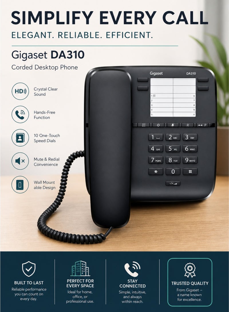Gigaset DA310 Corded Desktop & Wall Mount Telephone | German Technology Analog Landline Phone with Speed Dial, Direct Keys, Mute, Hearing Aid Compatibility, and Adjustable Handset Volume - Image 5